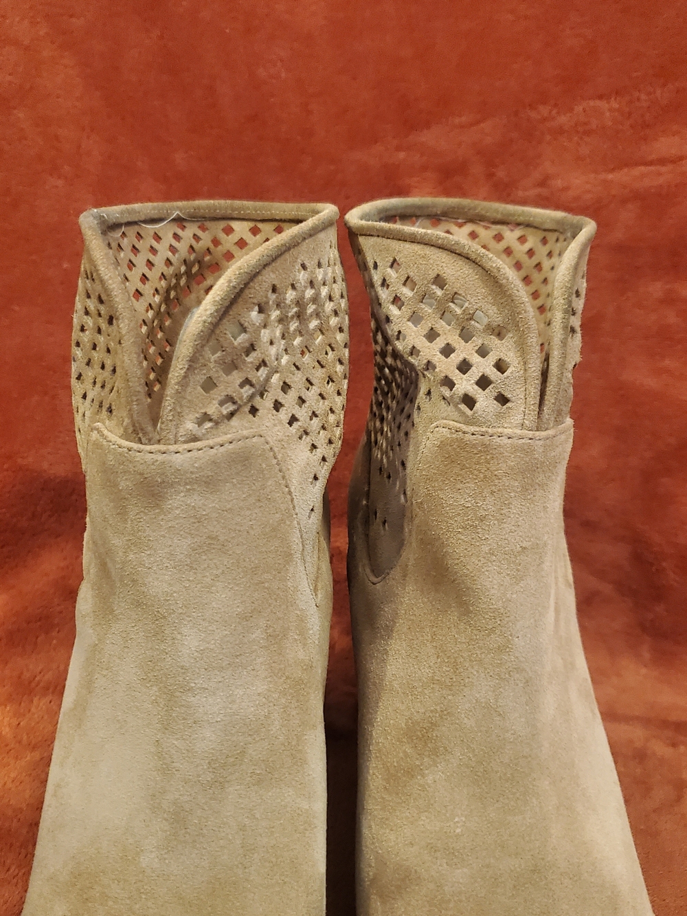 DIANE VON FURSTENBURG Tan Suede Leather Perforated Ankle Booties